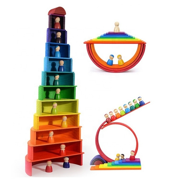 Montessori Semicircle Wooden Blocks - Pastels - Picture 5 of 6